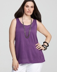 Styled in a longer length, this Eileen Fisher Plus tank lends feminine ease to everyday looks. Styled in a longer length, this Eileen Fisher Plus tank lends feminine ease to everyday looks.