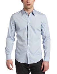 Calvin Klein Sportswear Men's Slim Fit Longsleeve Mini Stripe Shirt, Light Blue, Large