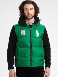 Crafted from durable ripstop nylon with a warm down fill and a removable hood, an essential cold-weather vest combines an airy feel with superior protection from the elements.Zip frontStand collarDetachable hoodZippered side pocketsAbout 27 from shoulder to hemFill: 80% down/20% other feathersNylonMachine washImported Crafted from durable ripstop nylon with a warm down fill and a removable hood, an essential cold-weather vest combines an airy feel with superior protection from the elements.Zip frontStand collarDetachable hoodZippered side pocketsAbout 27 from shoulder to hemFill: 80% down/20% other feathersNylonMachine washImported