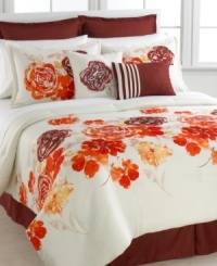 Cheerful and inviting, the Savannah comforter set blooms with charm. Printed roses cast a painterly allure with beautiful brushstrokes in warm, welcoming tones. A chocolate bedskirt and European shams frame this ensemble for a look you'll love coming home to. Cheerful and inviting, the Savannah comforter set blooms with charm. Printed roses cast a painterly allure with beautiful brushstrokes in warm, welcoming tones. A chocolate bedskirt and European shams frame this ensemble for a look you'll love coming home to.