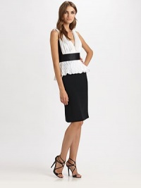 A textural pleated bodice and peplum elevate this modern silk crepe style.V necklinePleated bodiceBanded waistPleated peplumBack ventConcealed back zipFully linedAbout 25 from natural waistSilkDry cleanImportedModel shown is 5'11 (180cm) wearing US size 4. A textural pleated bodice and peplum elevate this modern silk crepe style.V necklinePleated bodiceBanded waistPleated peplumBack ventConcealed back zipFully linedAbout 25 from natural waistSilkDry cleanImportedModel shown is 5'11 (180cm) wearing US size 4.