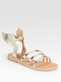 Inspired from Greek mythology, this metallic leather go-to has skinny straps and unique wing details at the ankle. Metallic leather upperLeather lining and soleMade in GreeceOUR FIT MODEL RECOMMENDS ordering true whole size; ½ sizes should order the next whole size up. Inspired from Greek mythology, this metallic leather go-to has skinny straps and unique wing details at the ankle. Metallic leather upperLeather lining and soleMade in GreeceOUR FIT MODEL RECOMMENDS ordering true whole size; ½ sizes should order the next whole size up.