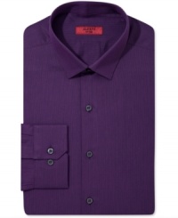 Texture and a fitted silhouette on this Alfani dress shirt add refined details to upgrade your basic business-day look. Texture and a fitted silhouette on this Alfani dress shirt add refined details to upgrade your basic business-day look.