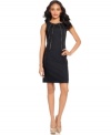 Decorative zippers at the front and an exposed zipper at the back add edge to Calvin Klein's petite sheath dress.