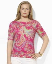 A chic boat neckline infuses the classic cotton jersey plus size tee with breezy, relaxed style, from Lauren by Ralph Lauren. A chic boat neckline infuses the classic cotton jersey plus size tee with breezy, relaxed style, from Lauren by Ralph Lauren.