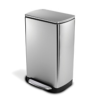 An extra wide foot petal, integrated charcoal odor filter, air suspension shock controls for slow, silent closure and a fingerprint-proof resistant finish are just a few of this durable garbage can's superlative features. An extra wide foot petal, integrated charcoal odor filter, air suspension shock controls for slow, silent closure and a fingerprint-proof resistant finish are just a few of this durable garbage can's superlative features.