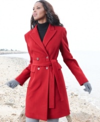 The classic chesterfield coat gets a dose of contemporary charm from Calvin Klein. The streamlined silhouette and sash-tie belt keep the look fresh. The classic chesterfield coat gets a dose of contemporary charm from Calvin Klein. The streamlined silhouette and sash-tie belt keep the look fresh.