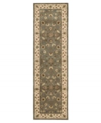 Expand beyond the standard borders of the room-size rectangle with the Nourison 2000 area rug collection. Classic in design, of the moment, while still boasting a chic sophistication, this rug features an intricate design of flowers in warm moss and taupe hues. Made of 100% silk and wool pile. Expand beyond the standard borders of the room-size rectangle with the Nourison 2000 area rug collection. Classic in design, of the moment, while still boasting a chic sophistication, this rug features an intricate design of flowers in warm moss and taupe hues. Made of 100% silk and wool pile.