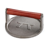 The Round Grill Press Cast Iron by Outset has a 8 diameter and weighs in at 3 pounds 2 ounces. It has a 7 rosewood handle to keep your hand cool and the grooves on the bottom will make great grill marks. Press unwanted fat from burgers and sausage and keep bacon from curling. The Round Grill Press Cast Iron by Outset has a 8 diameter and weighs in at 3 pounds 2 ounces. It has a 7 rosewood handle to keep your hand cool and the grooves on the bottom will make great grill marks. Press unwanted fat from burgers and sausage and keep bacon from curling.