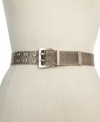 Rock this mesh metal belt by Steve Madden with your favorite pair of jeans or cool graphic T. Shiny and sleek, the oversized C-ring buckle and statement grommets offer instant edge to any outfit.