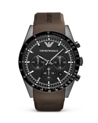 This Emporio Armani piece works hard with a versatile style that goes on-and-off the clock, crafted of a stainless steel case with a bold strap as a sporty counterpart. This Emporio Armani piece works hard with a versatile style that goes on-and-off the clock, crafted of a stainless steel case with a bold strap as a sporty counterpart.