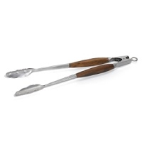 These tongs features aesthetically striking beauty with their unique contour design of forged stainless steel and fine rosewood. It is fitted with loops for easy hanging & storage.