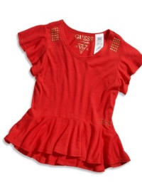GUESS Kids Girls Little Girl Flutter-Sleeve Tee, RED (5/6) GUESS Kids Girls Little Girl Flutter-Sleeve Tee, RED (5/6)