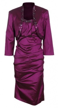 R&M Richards Womens Beaded Taffeta Jacket Dress Set (12 Petite, Fuchsia)