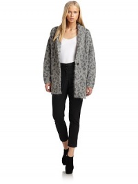 THE LOOKPlush mohair-blendAnimal print, alloverShawl collarButton closureDual besom pocketsTHE FITAbout 28 from shoulder to hemTHE MATERIAL45% mohair/32% nylon/16% wool/7% acrylicCARE & ORIGINHand washImportedModel shown is 5'10½ (179cm) wearing US size 4. 