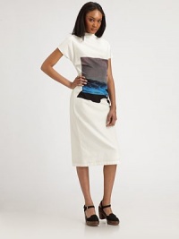 Sumptuous cotton blend dress in a midi-length silhouette finished with a scenic graphic print on the bodice.Mock neckDropped shouldersShort sleevesCenter back zipperVented hemAbout 29 from natural waist60% cotton/40% silkDry cleanMade in USA of imported fabricModel shown is 5'10 (177cm) wearing US size 4. Sumptuous cotton blend dress in a midi-length silhouette finished with a scenic graphic print on the bodice.Mock neckDropped shouldersShort sleevesCenter back zipperVented hemAbout 29 from natural waist60% cotton/40% silkDry cleanMade in USA of imported fabricModel shown is 5'10 (177cm) wearing US size 4.