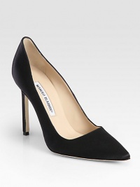 Timeless point toe silhouette in luscious satin. Self-covered heel, 4 (100mm)Satin upperPoint toeLeather lining and solePadded insoleMade in ItalyOUR FIT MODEL RECOMMENDS ordering true size. Timeless point toe silhouette in luscious satin. Self-covered heel, 4 (100mm)Satin upperPoint toeLeather lining and solePadded insoleMade in ItalyOUR FIT MODEL RECOMMENDS ordering true size.
