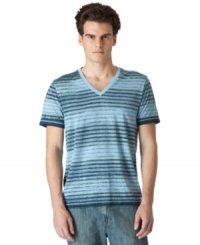 Ditch the crew-neck and get hip to the streetwear styling of this striped V-neck from Calvin Klein Jeans. Ditch the crew-neck and get hip to the streetwear styling of this striped V-neck from Calvin Klein Jeans.