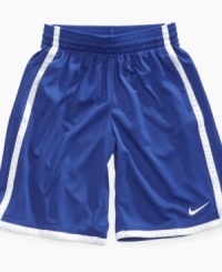 Say goodbye to bulk. Lightweight and breathable mesh shorts from Nike give him a sleek style that will dominate the courts. Say goodbye to bulk. Lightweight and breathable mesh shorts from Nike give him a sleek style that will dominate the courts.