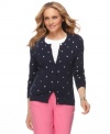 Embroidered polka dots are essentially springtime and just a little bit preppy, from Charter Club. Pair this easy cardigan with cheerful chinos or pleated skirts!