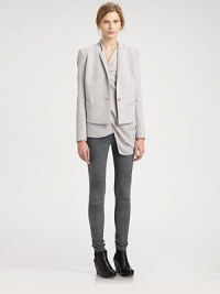 Update your workwear wardrobe with this slightly structured blazer, defined by intricate seaming and a cropped silhouette. Notched shawl collarSingle button closureLong sleeves with buttoned cuffsAbout 23 from shoulder to hemNylon/viscose/wool/elastaneDry cleanImported of Italian fabricModel shown is 5'10 (177cm) wearing US size 4. Update your workwear wardrobe with this slightly structured blazer, defined by intricate seaming and a cropped silhouette. Notched shawl collarSingle button closureLong sleeves with buttoned cuffsAbout 23 from shoulder to hemNylon/viscose/wool/elastaneDry cleanImported of Italian fabricModel shown is 5'10 (177cm) wearing US size 4.