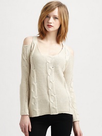 Must-have addition to your sweater collection, this cotton-rich sweater has cable-knit stitching and bold cutout shoulders. ScoopneckCutout shouldersLong sleeves55% cotton/45% acrylicHand washImportedModel shown is 5'10 (177cm) wearing US size Small. Must-have addition to your sweater collection, this cotton-rich sweater has cable-knit stitching and bold cutout shoulders. ScoopneckCutout shouldersLong sleeves55% cotton/45% acrylicHand washImportedModel shown is 5'10 (177cm) wearing US size Small.