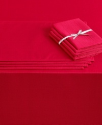 All together now. This clever and incredibly versatile Westin table in a bag set includes a tablecloth, napkins and placemats for up to eight guests. A holiday-red hue and subtle texture add to its timeless appeal. All together now. This clever and incredibly versatile Westin table in a bag set includes a tablecloth, napkins and placemats for up to eight guests. A holiday-red hue and subtle texture add to its timeless appeal.
