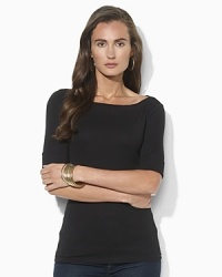 A chic boat neckline infuses the classic cotton jersey tee with breezy, relaxed style. A chic boat neckline infuses the classic cotton jersey tee with breezy, relaxed style.