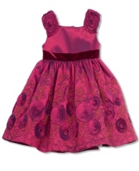With its feminine rosettes and plush velvet trim, this Rare Editions embroidered dress is the perfect style for upcoming holiday celebrations. With its feminine rosettes and plush velvet trim, this Rare Editions embroidered dress is the perfect style for upcoming holiday celebrations.