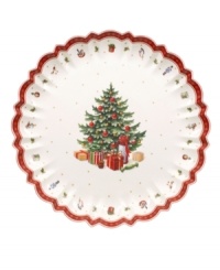 Play up the fun with this Toy's Delight serving bowl from Villeroy & Boch. Fine porcelain in a playfully ruffled shape is trimmed with intricate patterns, classic toys and festive decorations to create magical holiday setting. Play up the fun with this Toy's Delight serving bowl from Villeroy & Boch. Fine porcelain in a playfully ruffled shape is trimmed with intricate patterns, classic toys and festive decorations to create magical holiday setting.