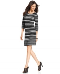 A couture-inspired zigzag knit adds a bold touch to Spense's petite sweater dress. A lightweight knit and fall color palette make it a perfect transition piece to wear into fall! A couture-inspired zigzag knit adds a bold touch to Spense's petite sweater dress. A lightweight knit and fall color palette make it a perfect transition piece to wear into fall!