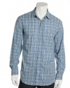 Club Room Blue Plaid Long Sleeve Adjustable Barrel Cuff Button Front Shirt