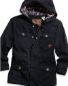 GUESS Kids Boys Little Boy Parka Jacket with Plaid, NAVY (2T)