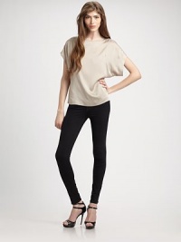 Sumptuous satin is rendered into a purely elegant and flowy silhouette. Boatneck Short sleeves 73% acrylic/27% viscose Dry clean Made in the USA of imported fabric Sumptuous satin is rendered into a purely elegant and flowy silhouette. Boatneck Short sleeves 73% acrylic/27% viscose Dry clean Made in the USA of imported fabric