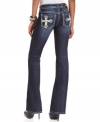 Rhinestone and embroidered crosses add eye-catching appeal to these Miss Me bootcut jeans -- perfect for daytime glam!