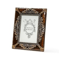 Finely detailed frame with sable colored enamel and topaz Swarovski crystals. Finely detailed frame with sable colored enamel and topaz Swarovski crystals.