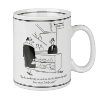 Classic cartoons from New Yorker magazine, now appearing on your table! Made of high quality porcelain in Germany. Dishwasher and microwave safe.