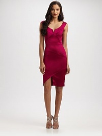 Lustrous stretch satin in a form-fitting style finished with an asymmetrical faux-wrap skirt.Notched scoopneckPanel constructionAsymmetrical hemlineConcealed back zipFully linedAbout 22 from natural waist64% acetate/31% nylon/5% spandexDry cleanMade in USA of imported fabricModel shown is 5'11 (180cm) wearing US size 4. Lustrous stretch satin in a form-fitting style finished with an asymmetrical faux-wrap skirt.Notched scoopneckPanel constructionAsymmetrical hemlineConcealed back zipFully linedAbout 22 from natural waist64% acetate/31% nylon/5% spandexDry cleanMade in USA of imported fabricModel shown is 5'11 (180cm) wearing US size 4.