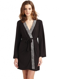 THE LOOKSnow leopard-print satin trimSoft micromodal jersey constructionTie-front waistBelt loops¾ sleevesTHE FITAbout 34 from shoulder to hemTHE MATERIAL92% viscose/8% elastaneCARE & ORIGINHand washMade in Italy THE LOOKSnow leopard-print satin trimSoft micromodal jersey constructionTie-front waistBelt loops¾ sleevesTHE FITAbout 34 from shoulder to hemTHE MATERIAL92% viscose/8% elastaneCARE & ORIGINHand washMade in Italy