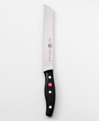 Effortlessly slice through sourdough bread or a hearty pumpernickel loaf with Henckels Twin Signature 8 Bread Knife. Featuring FRIODUR's hand-honed ice-hardened blade for a sharper, more resilient edge. Easy to grasp and comfortable to use, the easy-grip ergonomic handle allows you to wield the control. Full warranty. Effortlessly slice through sourdough bread or a hearty pumpernickel loaf with Henckels Twin Signature 8 Bread Knife. Featuring FRIODUR's hand-honed ice-hardened blade for a sharper, more resilient edge. Easy to grasp and comfortable to use, the easy-grip ergonomic handle allows you to wield the control. Full warranty.