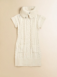 A preppy sweater dress in ultra-soft cabled cotton is accented with a stylish ribbed cowlneck for effortless style.Ribbed turtleneckCap sleevesPullover stylePatch pocketCottonMachine washImported A preppy sweater dress in ultra-soft cabled cotton is accented with a stylish ribbed cowlneck for effortless style.Ribbed turtleneckCap sleevesPullover stylePatch pocketCottonMachine washImported