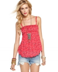 Floral and frilly, this Free People tank is perfectly paired with your fave cutoffs for a sweet summer look! Floral and frilly, this Free People tank is perfectly paired with your fave cutoffs for a sweet summer look!