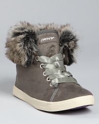 Blythe spirit: DKNY gives must-have sneaker booties feminine, fun touches, including faux fur cuffs and shining ribbon laces. They're perfect everyday casual kicks-try them with stonewashed skinny jeans. Blythe spirit: DKNY gives must-have sneaker booties feminine, fun touches, including faux fur cuffs and shining ribbon laces. They're perfect everyday casual kicks-try them with stonewashed skinny jeans.