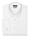 Regular fit, long sleeve tuxedo dress shirt. Luxe cotton with spread collar and French cuffs. Clean front, no pockets.