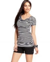 Stripe it rich with INC's figure-hugging top! The rhinestones and floral details add an extra touch of sparkle to the mix! Stripe it rich with INC's figure-hugging top! The rhinestones and floral details add an extra touch of sparkle to the mix!