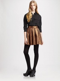 Luminous, a-line jacquard skirt with allover pleating smoothly transitions from work hours to after hours. Invisible back zipper with hook-and-eye closureFully linedAbout 17 long38% polyester/21% wool/21% polyacrylic/20% cottonDry cleanMade in USA of Italian fabricModel shown is 5'9½ (176cm) wearing US size 2. Luminous, a-line jacquard skirt with allover pleating smoothly transitions from work hours to after hours. Invisible back zipper with hook-and-eye closureFully linedAbout 17 long38% polyester/21% wool/21% polyacrylic/20% cottonDry cleanMade in USA of Italian fabricModel shown is 5'9½ (176cm) wearing US size 2.