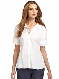 THE LOOKPoint collarButton frontShort raglan sleeves with pleated cuffsFitted seamsTHE FITAbout 24 from shoulder to hemTHE MATERIAL76% cotton/19% polyamide/5% elastaneCARE & ORIGINDry cleanImportedModel shown is 5'9 (175cm) wearing US size 4. THE LOOKPoint collarButton frontShort raglan sleeves with pleated cuffsFitted seamsTHE FITAbout 24 from shoulder to hemTHE MATERIAL76% cotton/19% polyamide/5% elastaneCARE & ORIGINDry cleanImportedModel shown is 5'9 (175cm) wearing US size 4.
