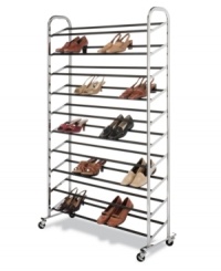 Pair up and conquer clutter. A smart addition to any space, the durable chromed steel tower holds and displays up to 50 pairs of shoes, clearing up floor space and making your morning outfit choices that must easier. Pair up and conquer clutter. A smart addition to any space, the durable chromed steel tower holds and displays up to 50 pairs of shoes, clearing up floor space and making your morning outfit choices that must easier.