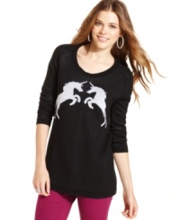 Unicorns? Yes, please! We're wild about this sweater from Cotton Emporium for its playful take on the graphic sweater trend. Unicorns? Yes, please! We're wild about this sweater from Cotton Emporium for its playful take on the graphic sweater trend.