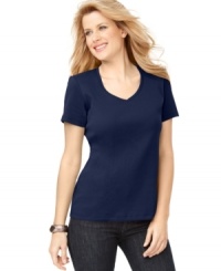 Karen Scott's V-neck top has a casual fit that never goes out of style. Ideal for layering, you can afford to buy more than one at this price!